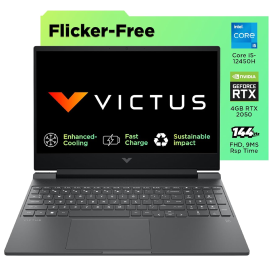 HP Victus, 12th Gen Intel Core i5-12450H, NVIDIA RTX 2050 Gaming Laptop (16GB DDR4, 512GB SSD), 144Hz, IPS, 15.6"/39.6cm, FHD, Win 11, Office 21, Blue, 2.3kg, Enhanced Cooling